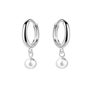 Silver Huggie Earrings with 4mm Freshwater Pearl - 25140