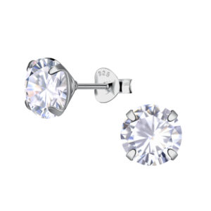 8mm Round Cubic Zirconia Silver Stud Earrings - 24211