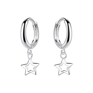 Silver Star Charm Huggie Earrings - 25137