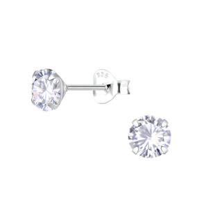 6mm Round Cubic Zirconia Silver Stud Earrings - 25278