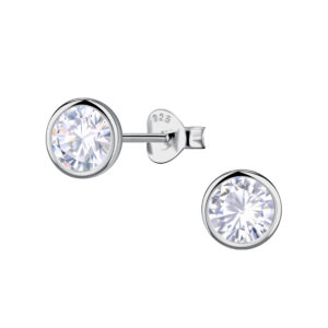 6mm Round Cubic Zirconia Silver Stud Earrings - 24042