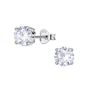 6mm Round Cubic Zirconia Silver Stud Earrings - 24050 6mm Round Cubic Zirconia Silver Stud Earrings - 24050