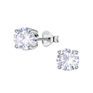 6.5mm Round Cubic Zirconia Silver Stud Earrings - 24051